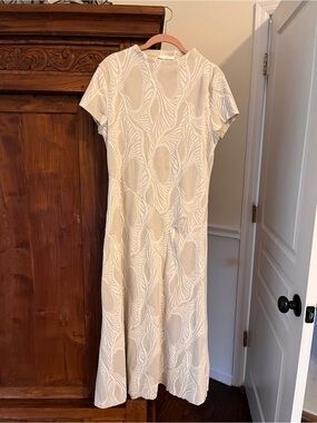 Zara Cream Textured Short-Sleeve Midaxi Dress